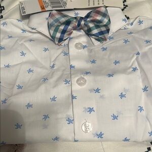 Nautica White and Blue Button Down Shirt with Bow Tie